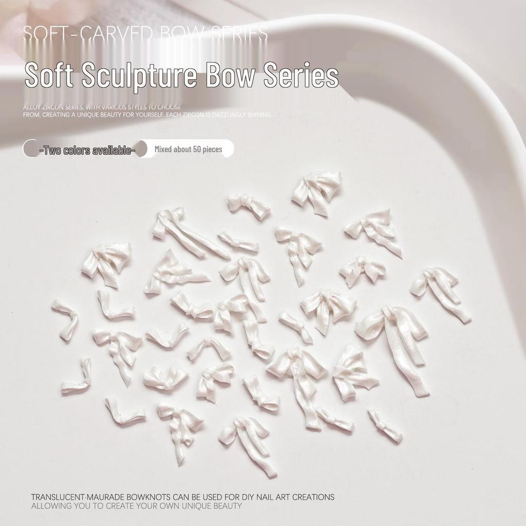 3D White Sculpted Butterfly Bow Nail Art Decoration