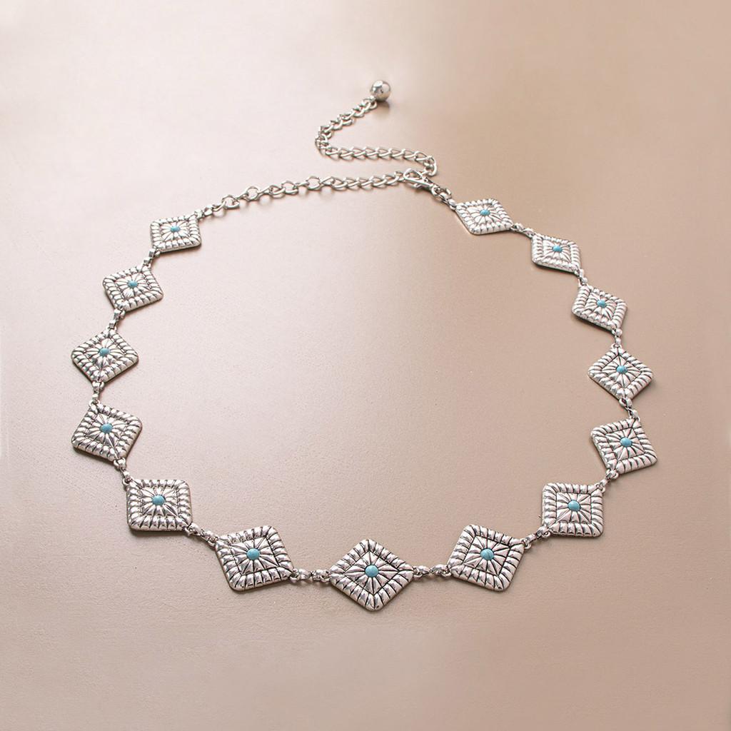 Богемная бирюзовая металлическая поясная цепочка для женщин с большим бирюзовым кулоном, летний аксессуар Prism Green