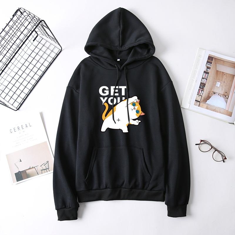 

Весна Осень Женский Смешной Принт Узор Толстовка Пуловер с Длинным Рукавом Женский Бархатный Свободный Худи L