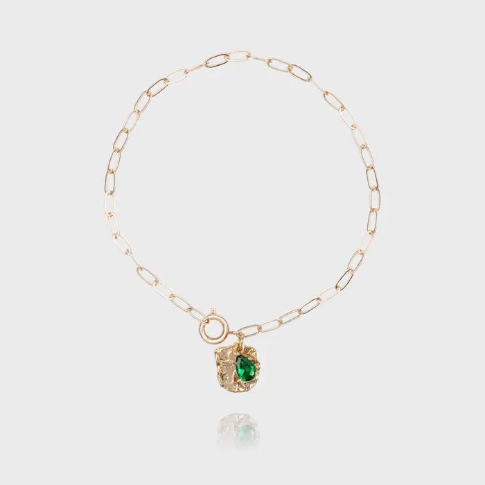Rough Piece Emerald Oval Chain Bracelet