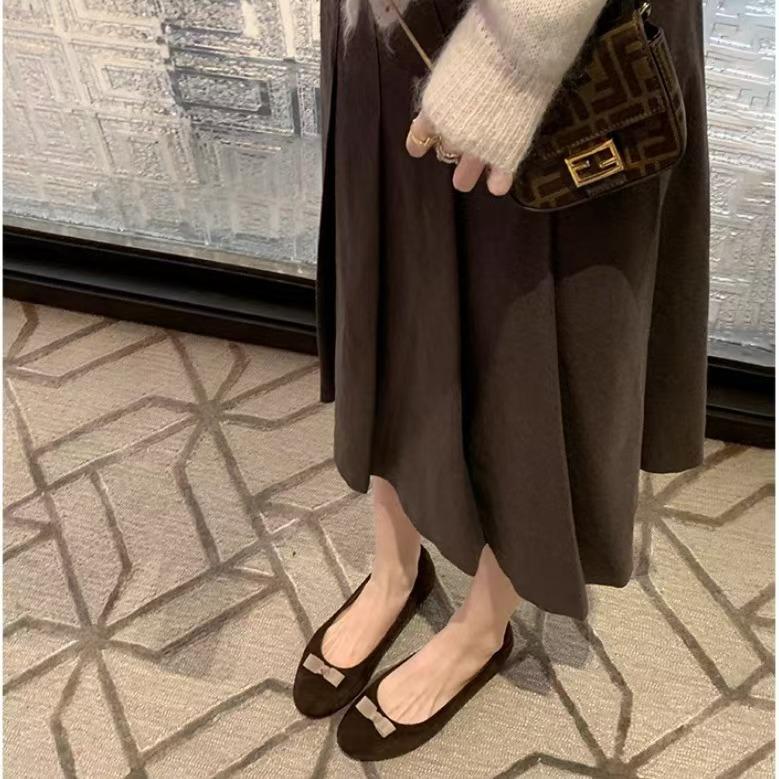 

Версия из коровьей кожи~ Красный бант, круглый носок, светлый цвет рта, милые плоские балетки для женщин 40 коричневый