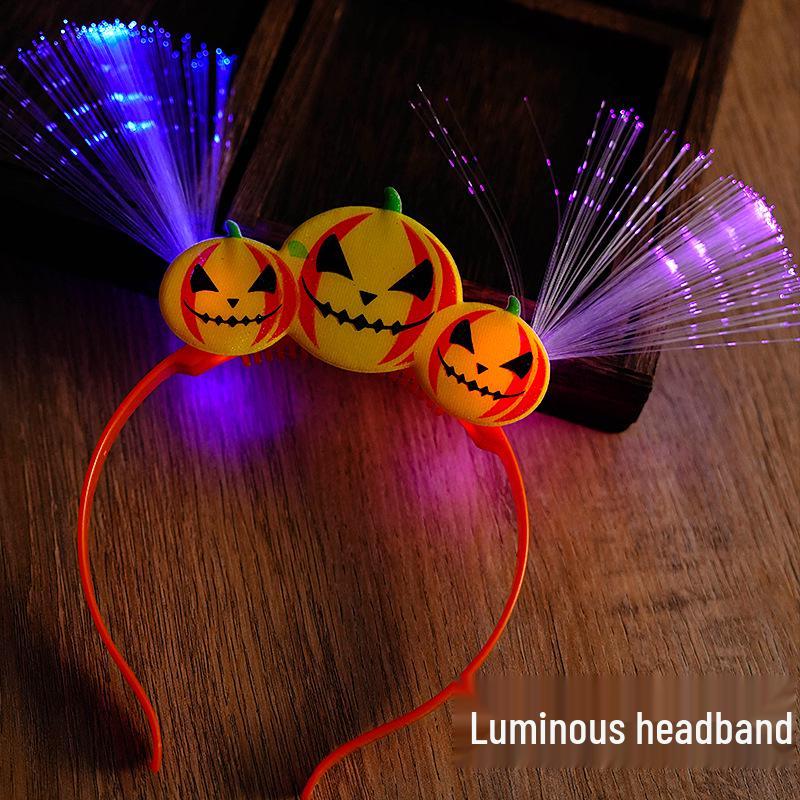 Svítící Halloweenská Dýně s Čertovskými Rohy Čelenka pro Koncerty a Večírky