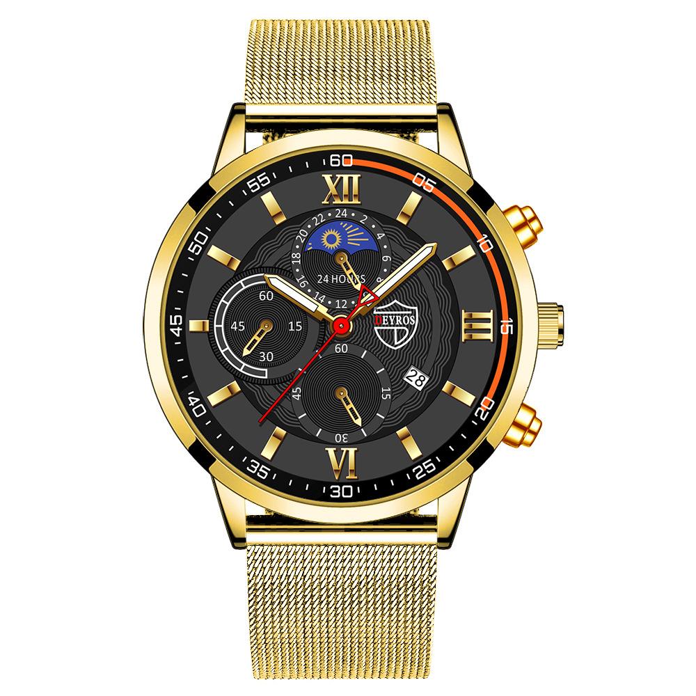 Men'S Watch Stainless Steel Mesh Strap Date Luminous Quartz Watch