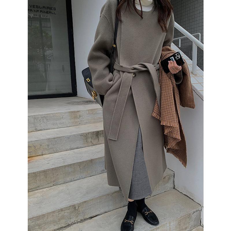 

Осень и зима новое дизайнерское однотонное двустороннее кашемировое пальто ручной работы женское шерстяное пальто M