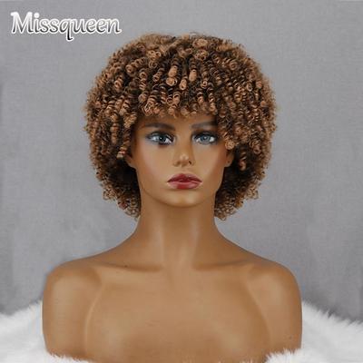 Kurze Lockige Braun Schwarz Grau Afro Perücken für Frauen Hochtemperaturfaser Natur Synthetisch Kurzes Lockiges Haar