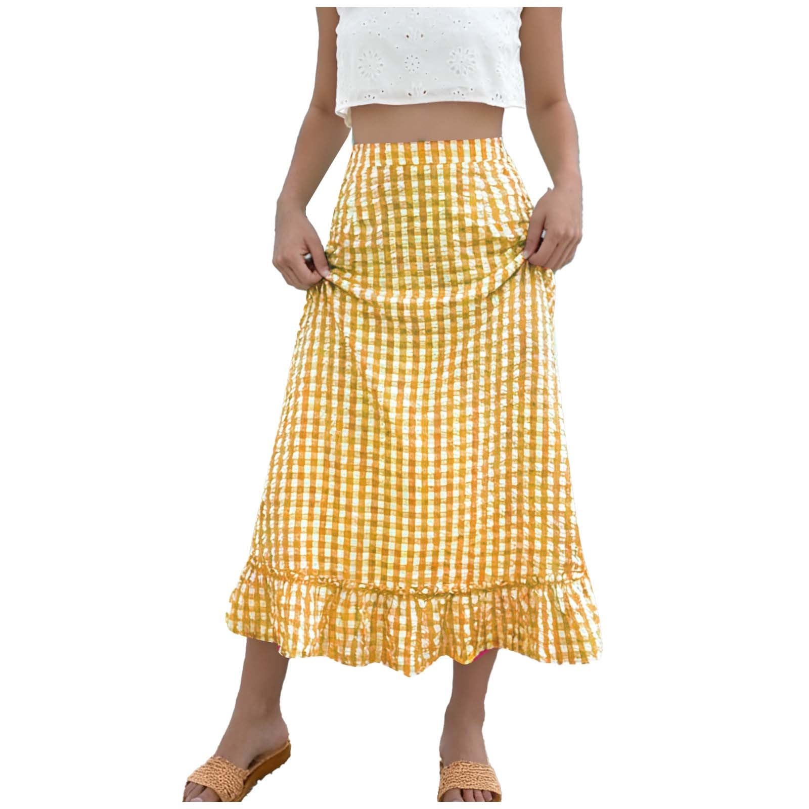 

Women s Fashion Loose-Fit Checkered Casual Skirt XL жовтий