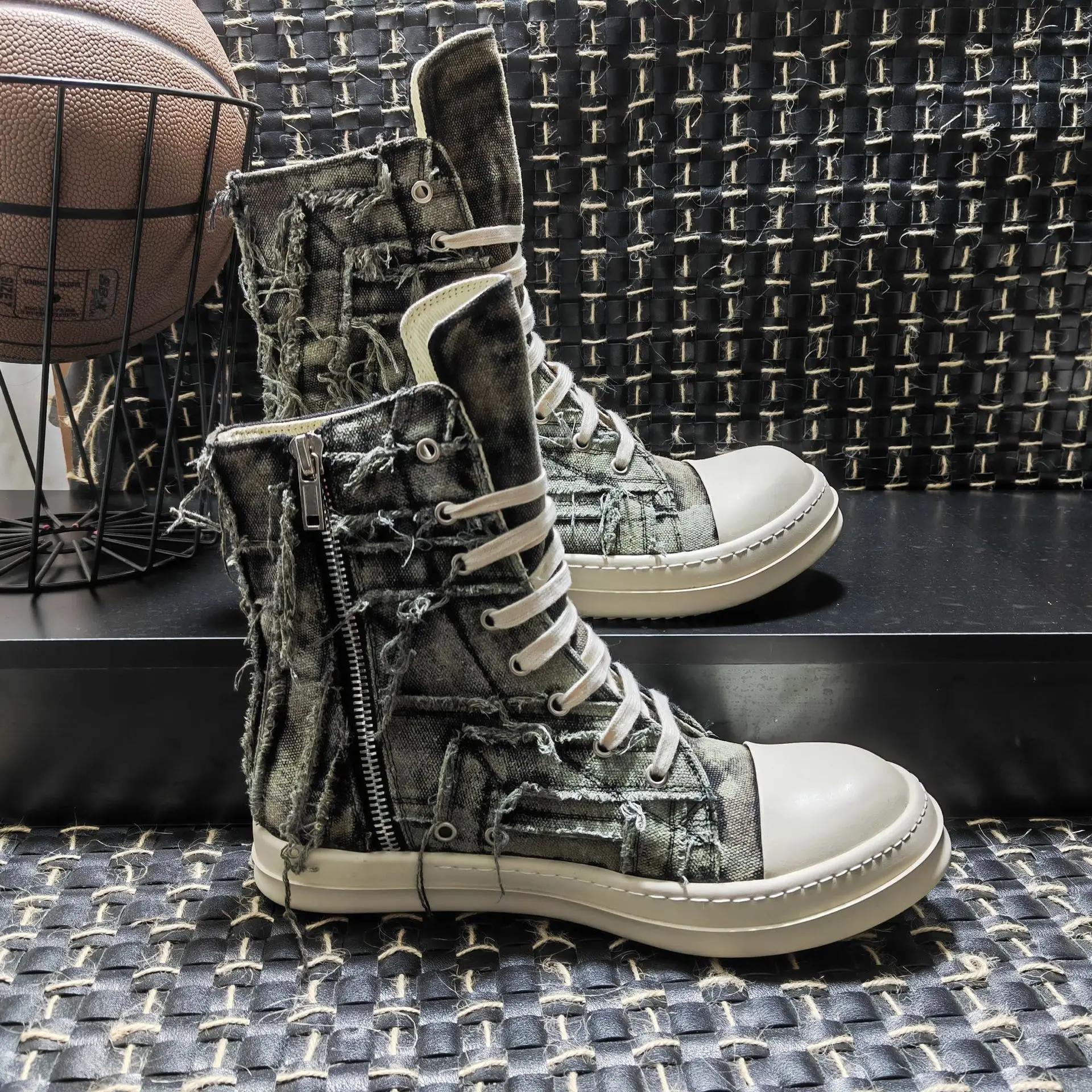 

Мужские высокие кеды высшего качества на толстой подошве, холщовые, женские дизайнерские кроссовки, роскошные, на шнуровке, на молнии, уличные, на плоской подошве, черные ботинки 35 темно серый