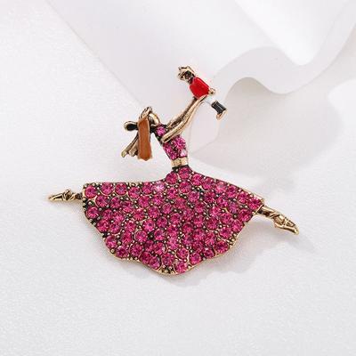 Spilla con ballerina di diamanti e strass, spilla creativa con personaggio di ginnastica per bambine