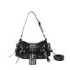 PU Leather Gothic Rivet Shoulder Bag Leopard Print Polyester Lining Underarm Bag Black Color Multi Strap Crossbody Bags Date
