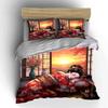 Japanese Ukiyo-e Geisha Two Cats Sunset Window Cherry Blossom Bedding SetVintage Kimono Floral Oriental Print Duvet CoverGift
