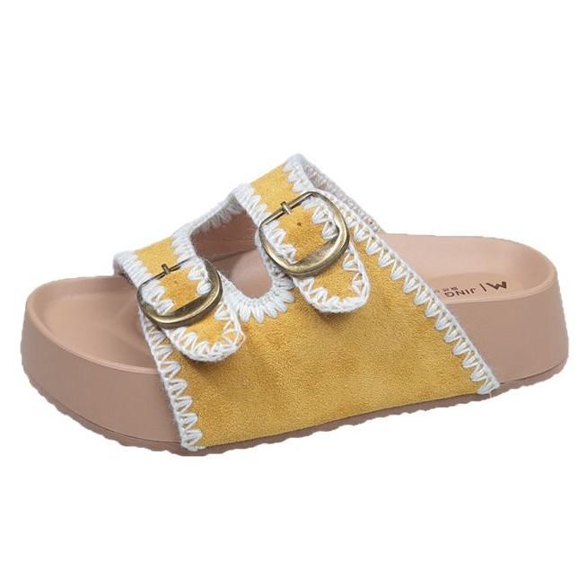 Fashion and Comfortable Hot Air Platform Slippers Women's 2025 Summer New Outer Wear Boken Shoes Heightened Non-slip One-word Slippers