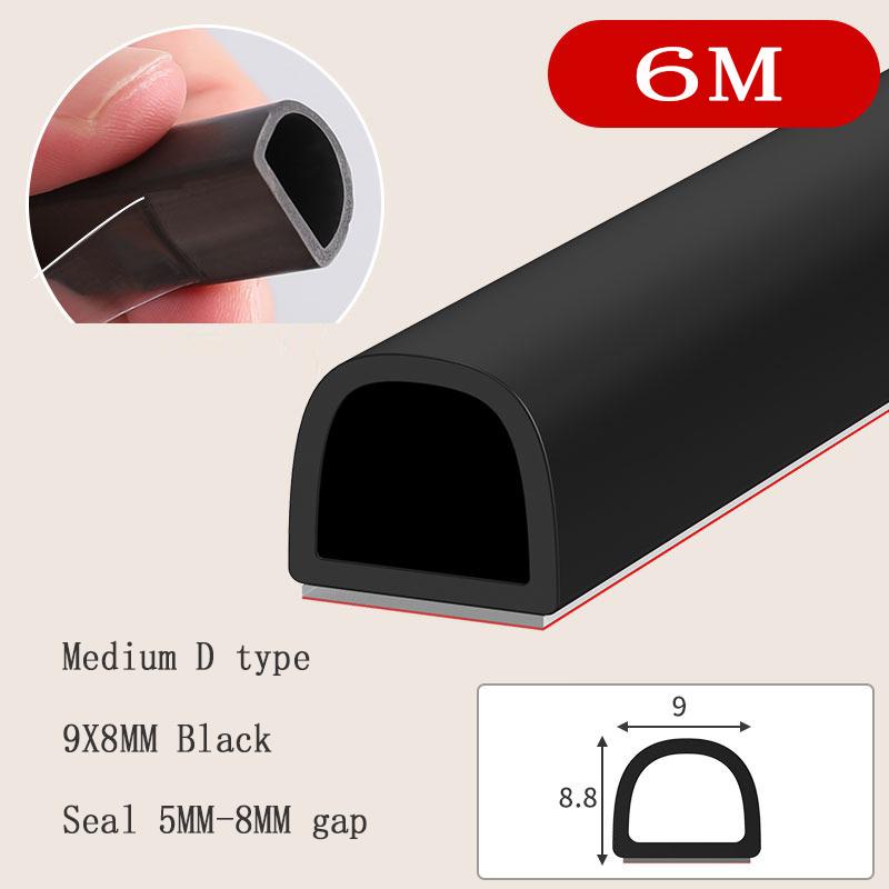 6Meters D/E/I Type Door Window Sealing Strip Silicone Rubber Weather Strip Self-adhesive Tape Anti-collision Insulation Seal