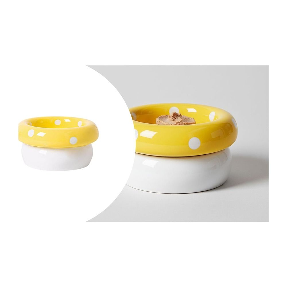 with Raised Base Ceramic Pet Bowl for Comfortable Eating Mushroom-Shaped Elevated Feeder Safety Cat Bowl for Cats and Small Dogs