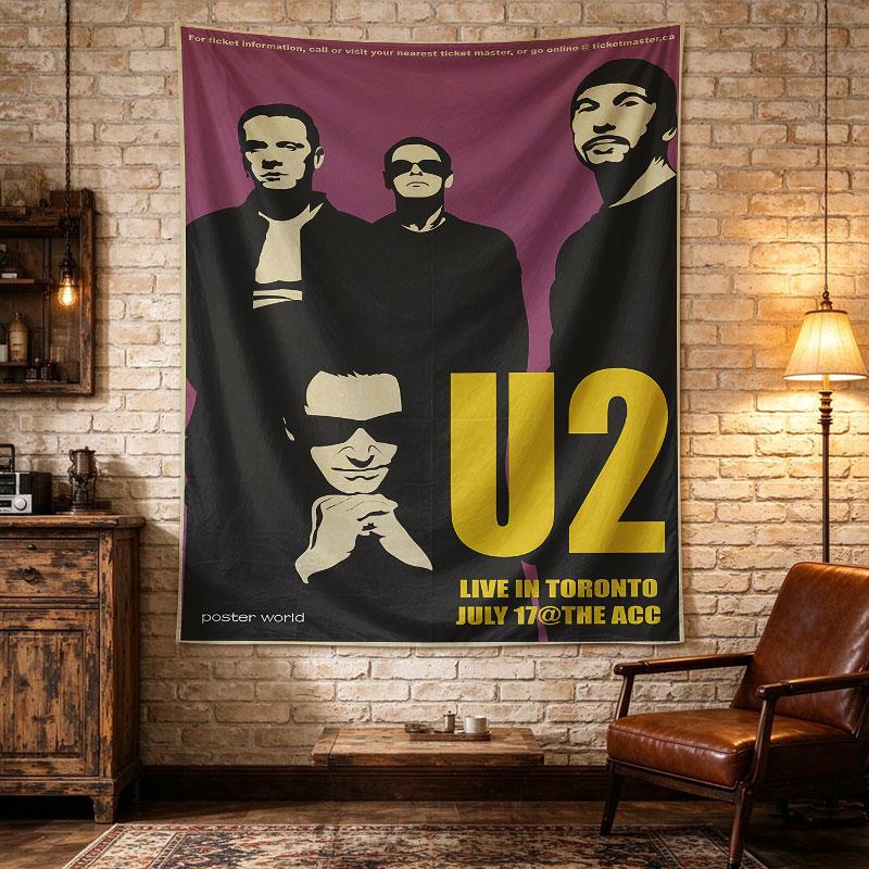 U2 Live in Toronto Retro Concert Poster Purple Band Silhouette Art