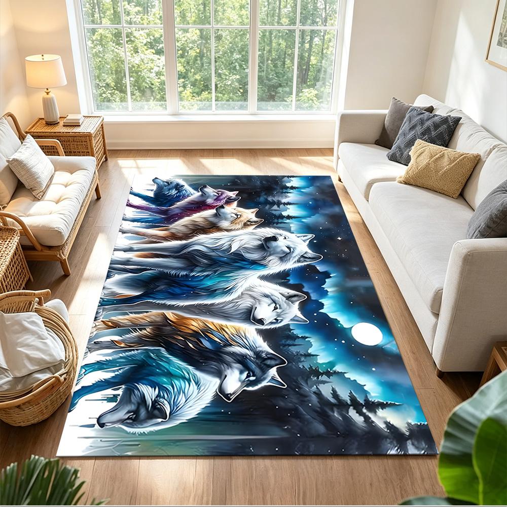 Wolf Family Under Stars Non-Slip Home Carpet Design for Office Decor Living Room Bedroom Gift