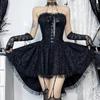 Gothic Goth Dark Lace Patchwork Bandage Strapless Corset Dress Party Gown Fairy Backless Tailed Women