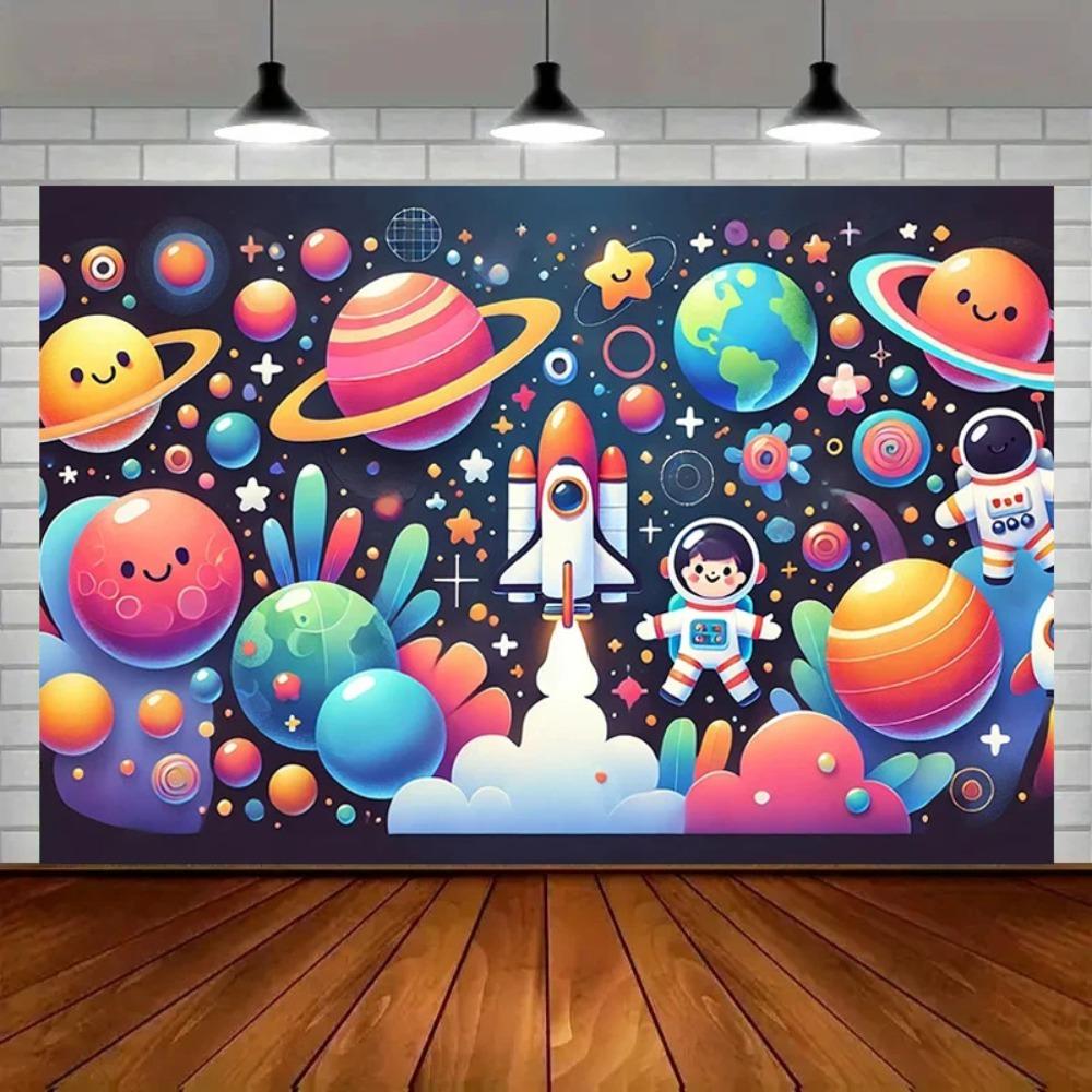 Space Journey Astronaut Planet Theme Banner Decoration Background Children's Birthday Party Decoration Photography Background
