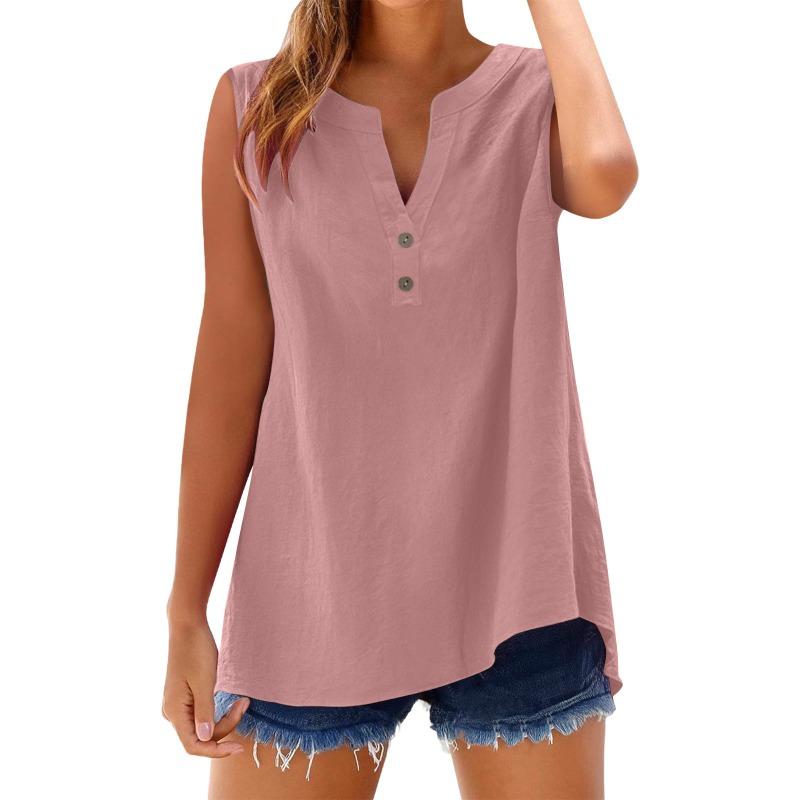 Women's Shirt Summer Fashion Casual Button Loose Sleeveless Bamboo Cotton Top Women's Wear