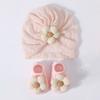Pudcoco Baby Mädchen Turbanhut und Socken Atmungsaktiv Neugeboren Blumen Kopfwickel Mütze für Säugling Kleinkind Pography Requisiten
