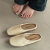 Fashion Comemore Retro Square Head Baotou Half Slippers Female Spring Summer Outside Wear Soft Leather Casual Solid Flat Mules Slides