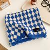 Blue checkerboard wool small scarf female winter warm versatile student couple short scarf