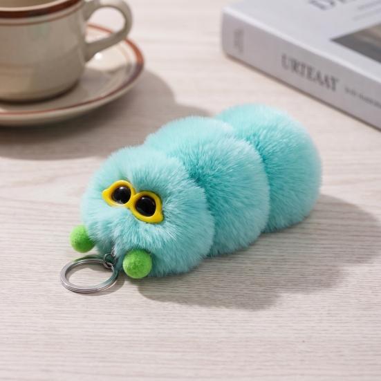 Plush Backpack Accessory Sunglasses Caterpillar Keychain, Stuffed Keyring Pendant for Cartoon Ornament Bags & Car Keys, Decorative Purse Key Chain