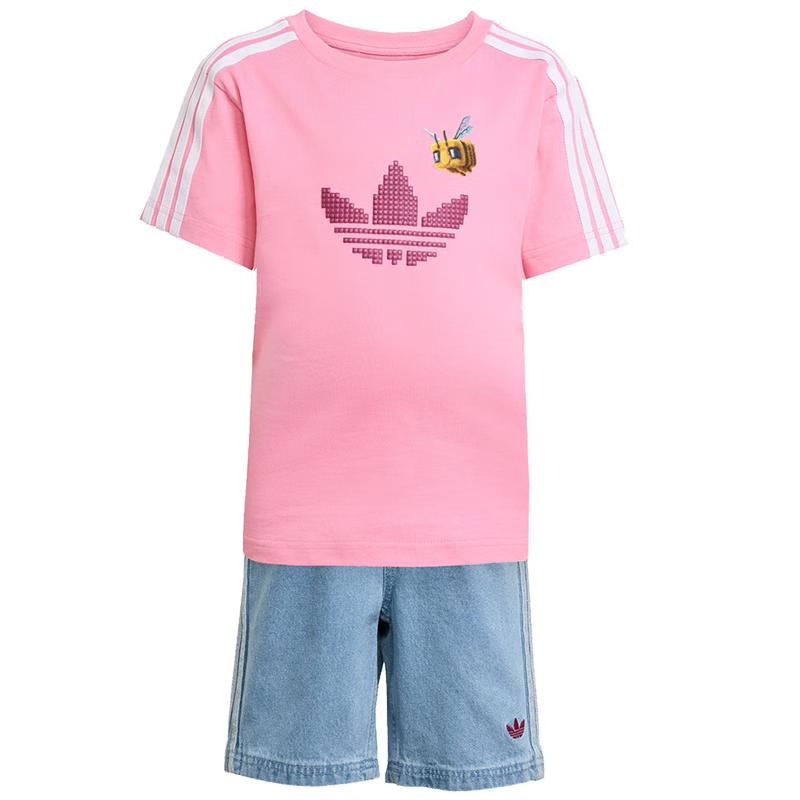adidas Girls' Minecraft Trefoil Sports Short Sleeve Set