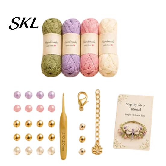 Kit Braccialetto Fatto a Mano Kit Crochet Ispirato alla Natura Fai da Te, Gioielli Uncinetto 3D Animali Piante Set Regalo Set per Creare Fiore Acero Libellula Farfalla,