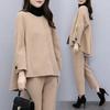 Women's Autumn Winter Woolen Two Piece Set Coat Cucumber Pants Casual Fashionable