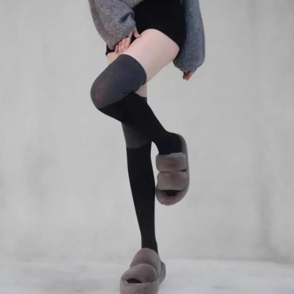 Women s Casual Color-Blocked Knee-Length Long Socks Knee-Length Graylow/FREE