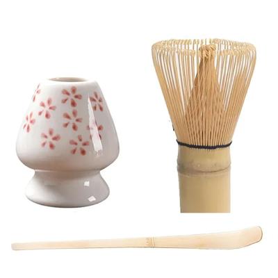 Tea Ceremony Tools Hundred Stick Holder Chasen Chasaku Whisk Bamboo Straightener Rest Matcha Ceramic Birthday Gift 3-piece Set Cherry Blossom.