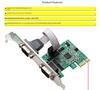 PCI-E To RS232 Dual Port Serial Card for PC Expansion, PCIe 9 Pin DB9 Serial Communication Adapter. Add 2 Serial Ports with This PCIe Card.