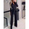 European and American Women's Trousers Set Solid Jumpsuit Solid V-neck Temperament Jumpsuit V-neck Jumpsuit