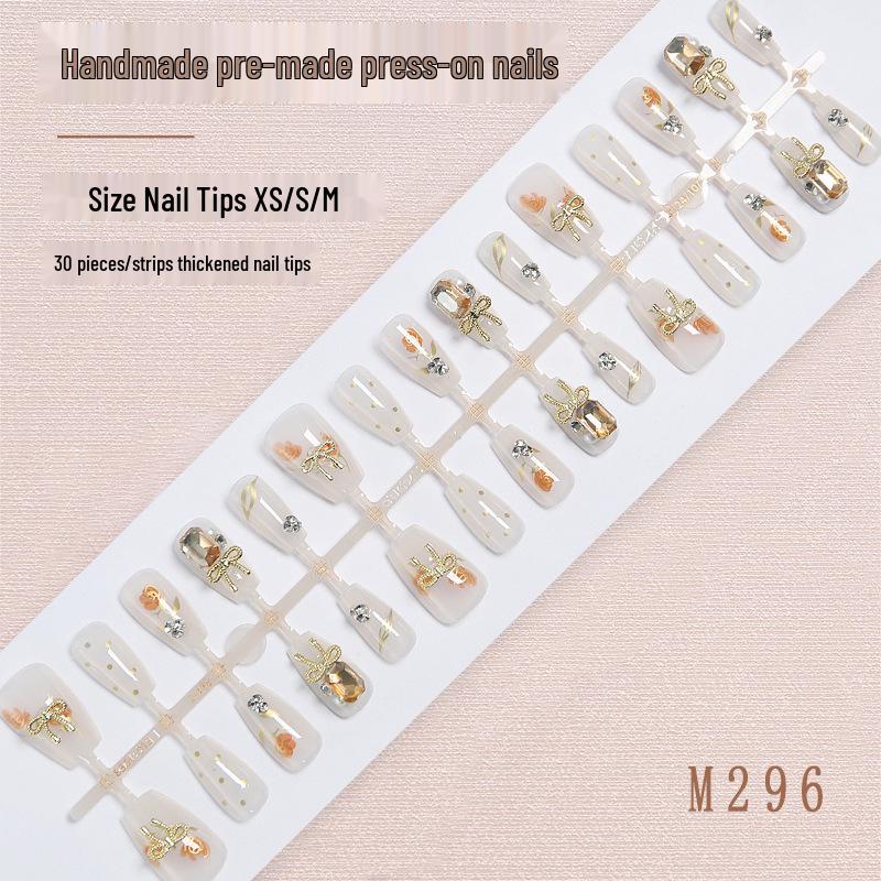 

Gold Powder Rose Nail Stickers: Chic, Wearable Fake Nails for Autumn/Winter – Handmade and High-End.