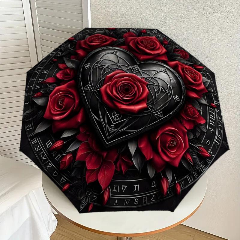

1pc Gothic Heart Roses Emblem Umbrella with Plastic Handle,Suitable for All Seasons Home Travel Outdoor UmbrellaDD1172