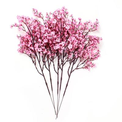 Pack of 5 Artificial Baby Breath Gypsophila Flowers Bunches for Vase Pot Home Decoration (Pink) for Home Decor (Vase Not Included) Silk New