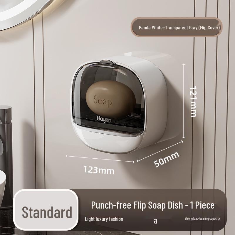 

Luxury Wall-Mounted Flip-Top Soap Dish with Drain and Lid, No-Punch Installation