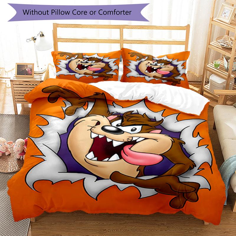 3pcs Taz Mania pattern bedding set duvet cover set includes duvet cover &pillowcases, perfect all season bedroom decoration & gift