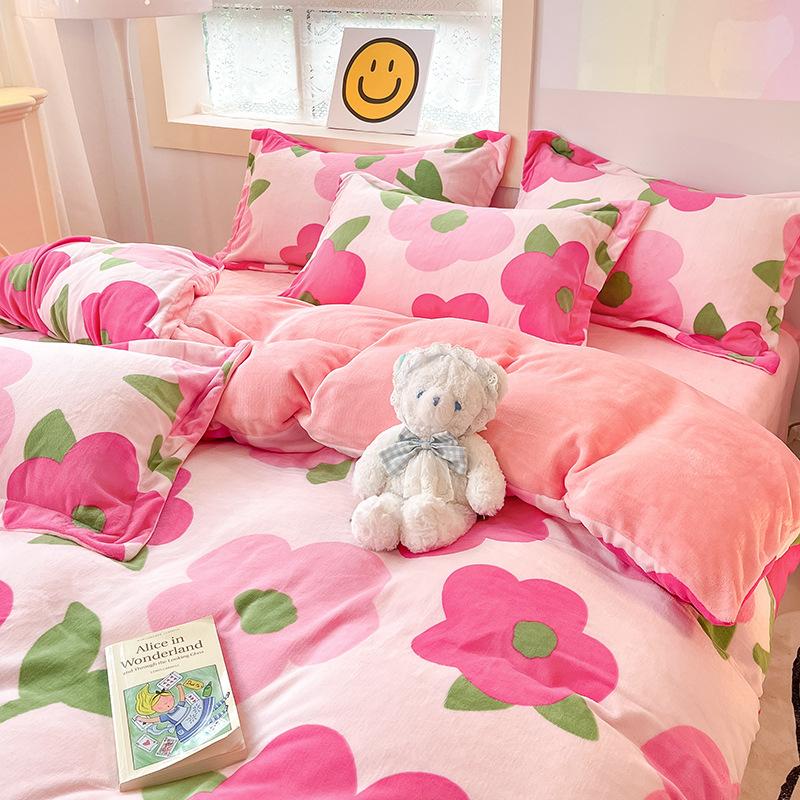 Four Piece Thick Coral Velvet Quilt Cover For Winter Milk Velvet Bed