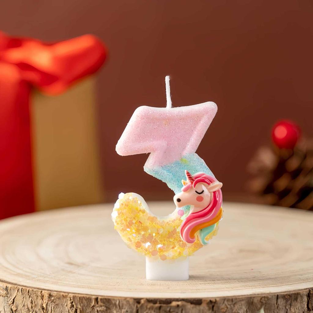 Glitter Unicorn Number Candles 0-9 for Kids' Birthday Cakes