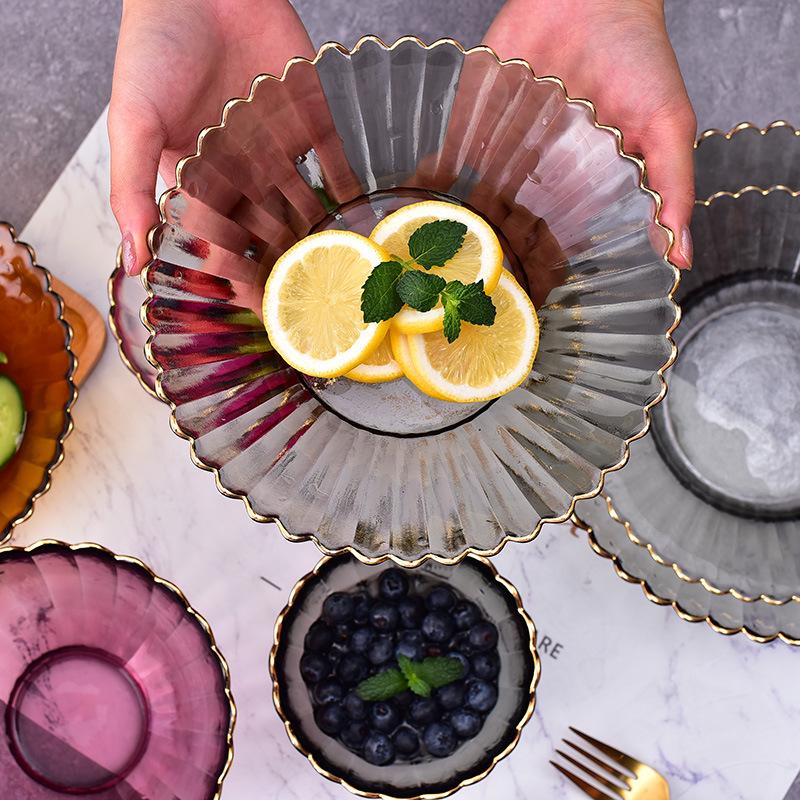 Tableware Kitchenware Set High Quality Unique Glass Bowl European Style Antique Colorful Glass Fruit Salad Bowl for Home Use