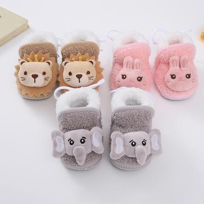 Chaussures chaudes pour bébé, chaussures en peluche avec décoration d'animaux de dessin animé, chaussures douces et confortables pour enfants