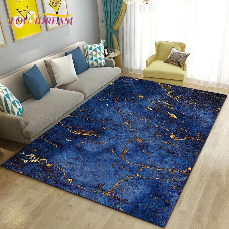 Nordic Black Gold Blue Marble Area Rug Large,Carpet Rug for Living Room Bedroom Sofa Doormat Decoration,kids Non-slip Floor Mat