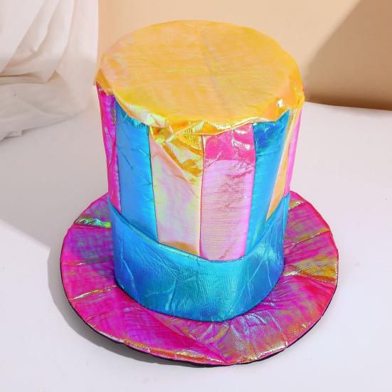 Circus Clown Stage Prop Magician Top Hat, Colorful Glossy Wide Brim Retro Striped Strong Durable Polyester Hat for Halloween Costume, Mardi