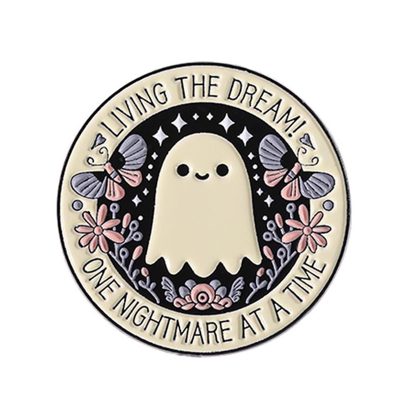 Living The Dream One Nightmare At A Time Enamel Pin Cute Ghost Brooch Lapel Badge Brooch Halloween Jewelry Gift For Friends