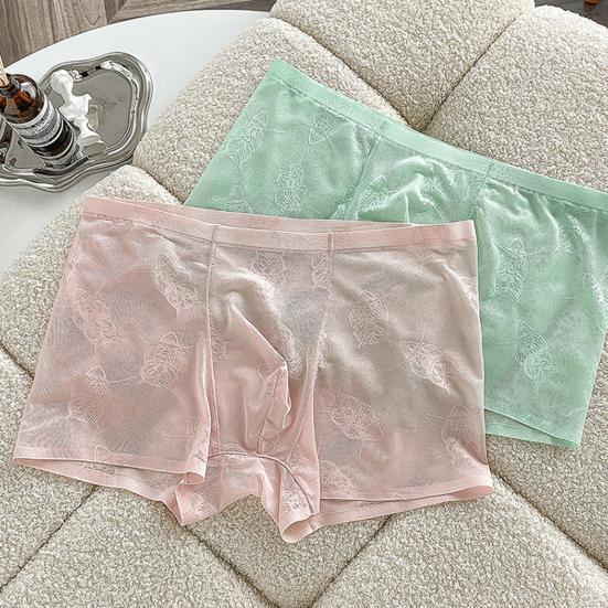 Men Boxer Underwear Low-rise Perspective Thin Shorts Panties Perspective Embroidery Lace Owl Pattern U-convex Underwear