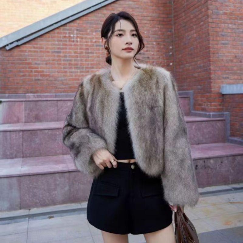 

Осень и зима новые модели постепенно меняют темпераментный повседневный мех под енота короткая куртка утолщенный теплый меховой топ 3XL [Recommended 140-80kg]