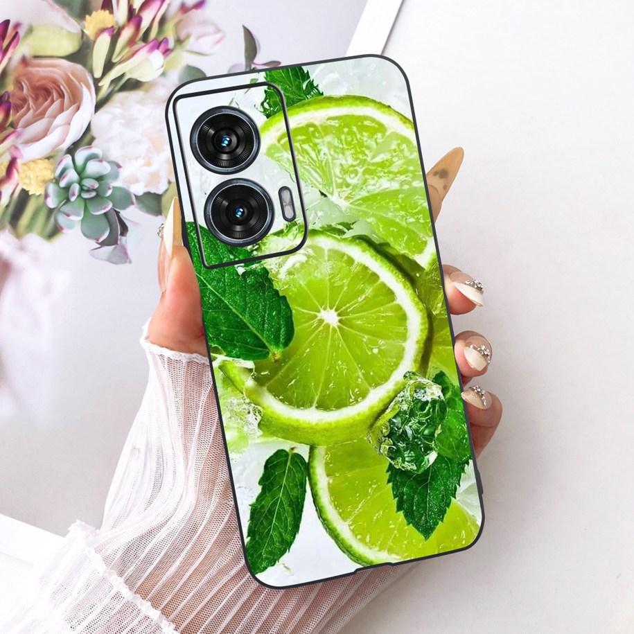 Hülle Für Motorola Edge 50 Fusion Cover XT2429-1 Beliebte Blume Weiche Schwarze Silikon Handyhüllen Für Motorola G96 5G MotoG96 Funda