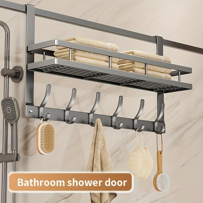 [Door Organizer Rack] Heavy-Duty Metal Over-the-Door Organizer Rack - Space-Saving Door Storage Shelf, Easy Installation, Hooks for Hanging Bags, Hats