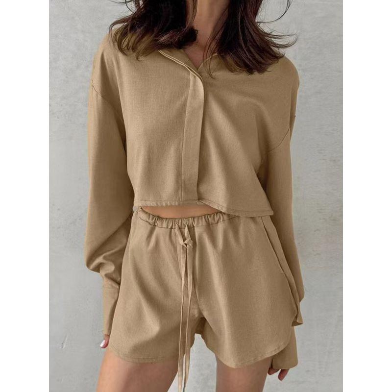 Fashion Style New Arrival Fashion Casual Long Sleeve Short Shirt Shorts Two-piece Set Shirt and Shorts Set